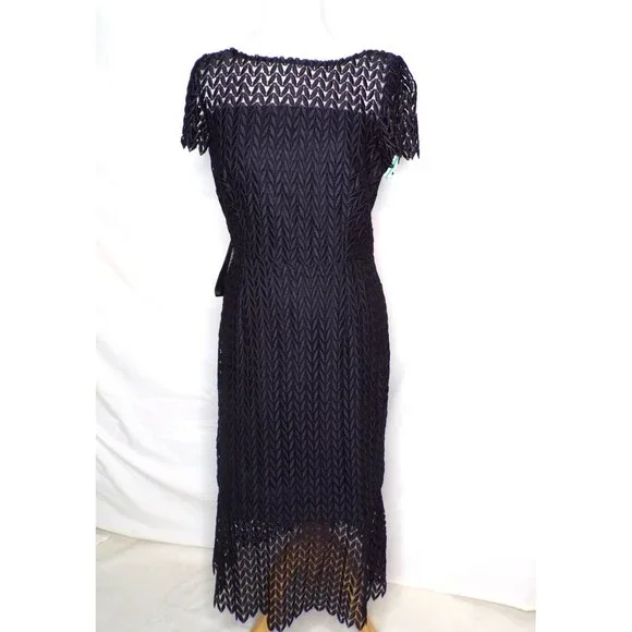 🆕KAY UNGER Tatum Lace Midi Cocktail Dress Black 10 - Picture 6 of 11